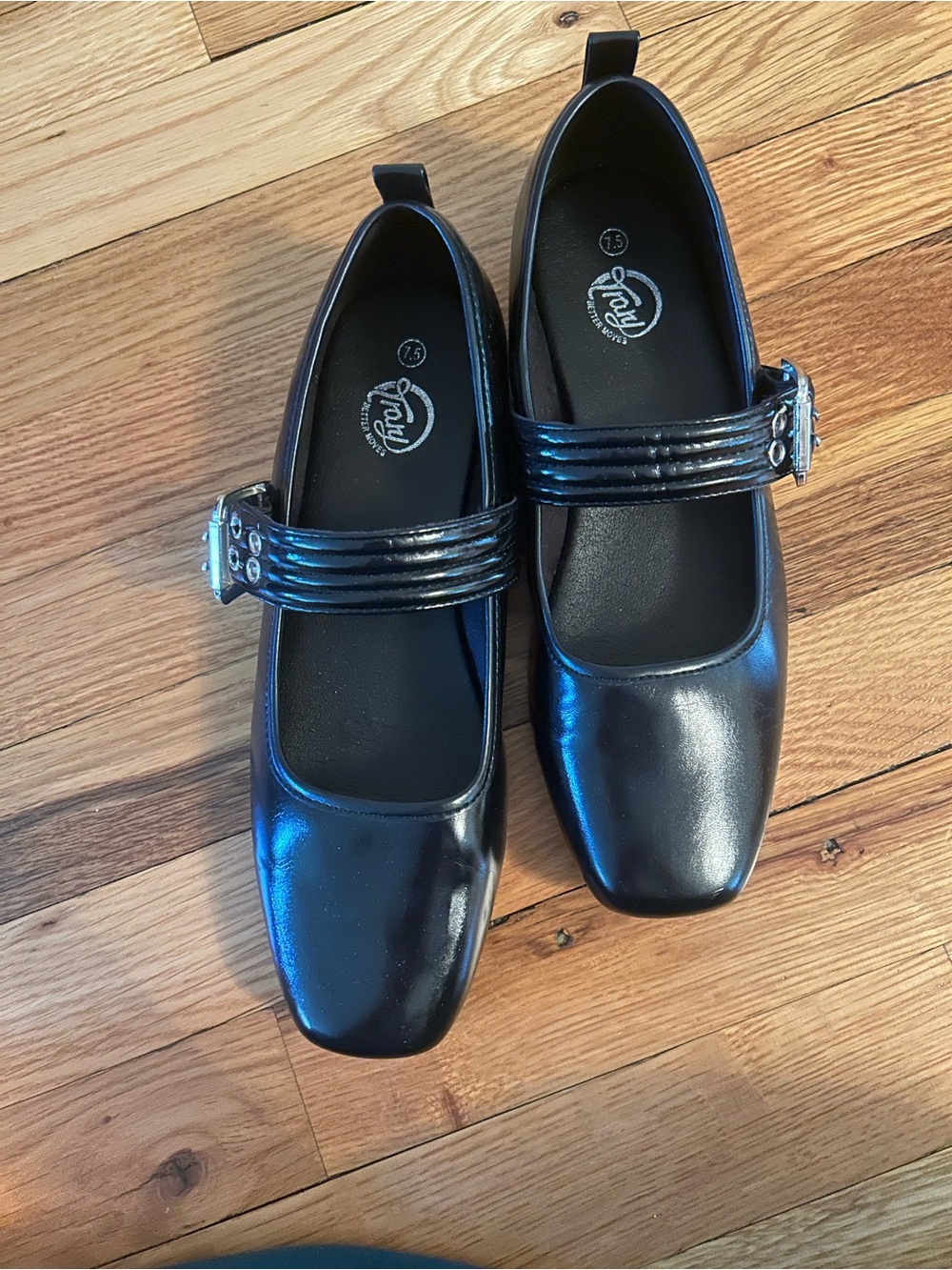 Black Mary Jane Strap Flats with Buckle